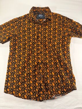 Monument Men's Medium Halloween Print Short Sleeve Button Up Shirt